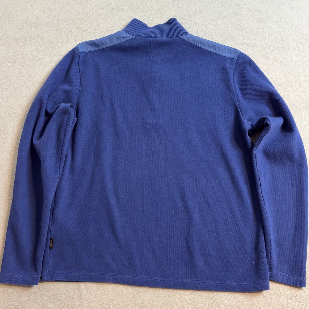 BOSS Hugo Boss Men Medium Blue 100% Cotton Quarter Zip Pullover Sweater Knit - Picture 4 of 10